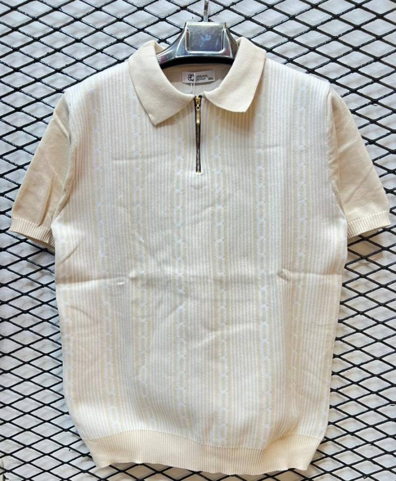Polo Homme Rayé Bleu & Blanc – Col Zippé, Style Casual Chic Tendance Cameroun