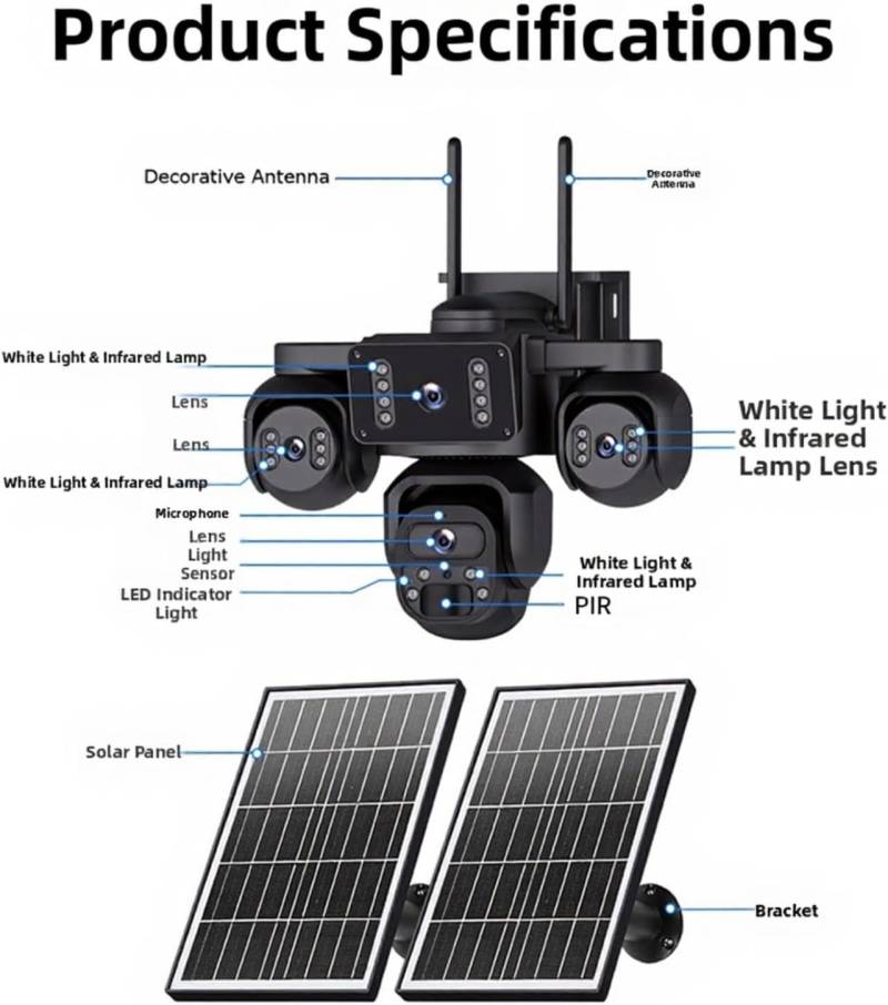 Caméra de Surveillance Solaire 4G Wi-Fi Triple Objectif 360° au Cameroun